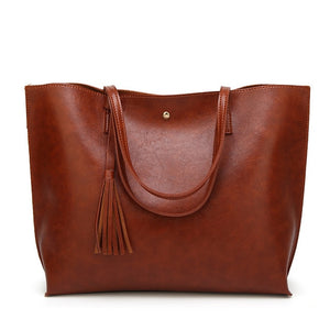 Top Handle Soft Leather Tassel Tote Handbag