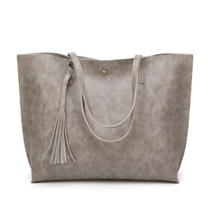 Top Handle Soft Leather Tassel Tote Handbag