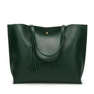 Top Handle Soft Leather Tassel Tote Handbag