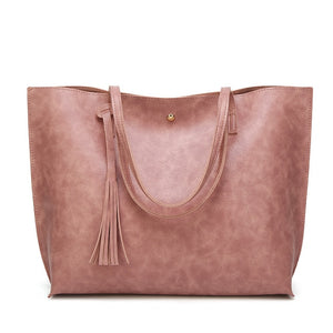 Top Handle Soft Leather Tassel Tote Handbag