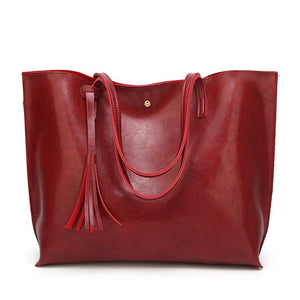 Top Handle Soft Leather Tassel Tote Handbag