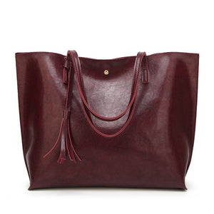 Top Handle Soft Leather Tassel Tote Handbag