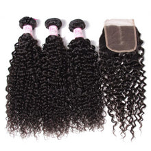 Load image into Gallery viewer, Malaysian Curly Human Hair Bundles With Closure  4*4 Closure Free/Middle/Three Part