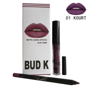 Waterproof Matte Lip Gloss +Lip Pencil 2PCS/SET