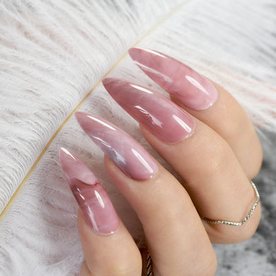 Marble STILETTO False Nails + Glue Sticker