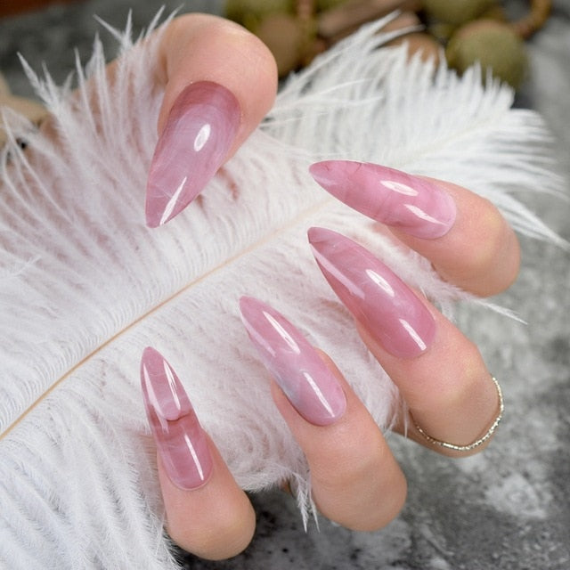 Marble STILETTO False Nails + Glue Sticker