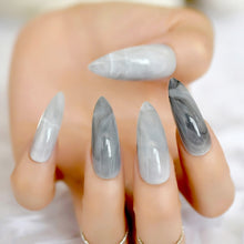 Load image into Gallery viewer, Marble Pointed Dark Shiny False Nails