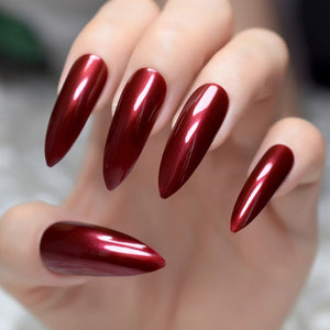 Marble Pointed Dark Shiny False Nails