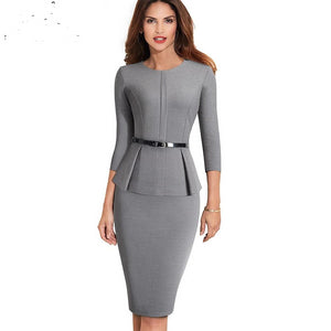 Nice-forever Vintage Elegant Wear to Work with Belt Peplum vestidos Business