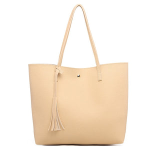 Soft Leather Over Tassel Tote Handbag