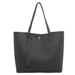 Soft Leather Over Tassel Tote Handbag