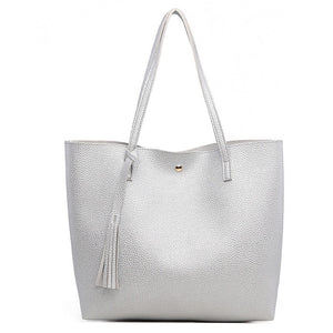 Soft Leather Over Tassel Tote Handbag