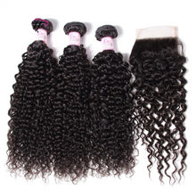 Load image into Gallery viewer, Malaysian Curly Human Hair Bundles With Closure  4*4 Closure Free/Middle/Three Part