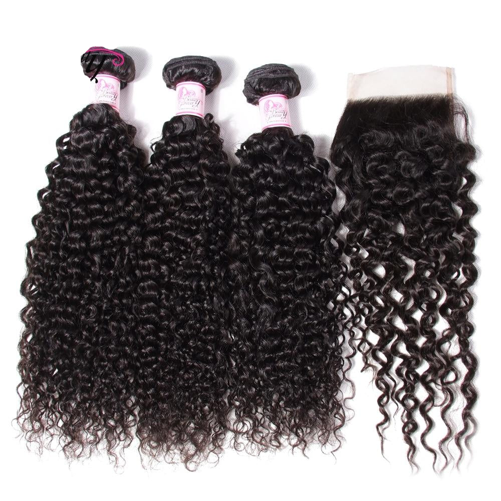 Malaysian Curly Human Hair Bundles With Closure  4*4 Closure Free/Middle/Three Part