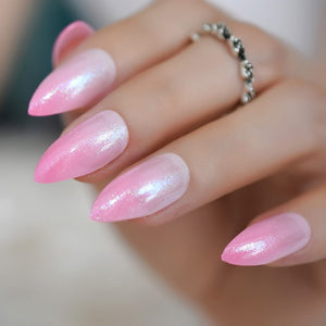 Marble Pointed Dark Shiny False Nails