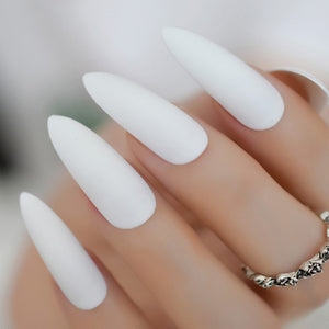 Marble Pointed Dark Shiny False Nails