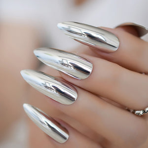 Marble Pointed Dark Shiny False Nails