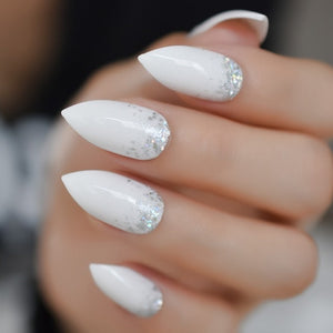 Marble Pointed Dark Shiny False Nails