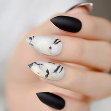 Load image into Gallery viewer, Marble Pointed Dark Shiny False Nails