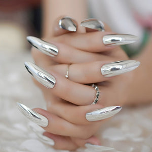 Marble STILETTO False Nails + Glue Sticker