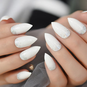 Marble STILETTO False Nails + Glue Sticker