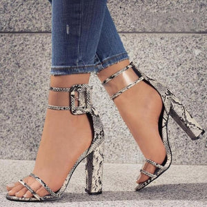 Hollow Out Thick Sandal Strap Roman Heels