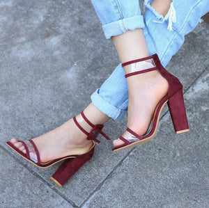 Hollow Out Thick Sandal Strap Roman Heels