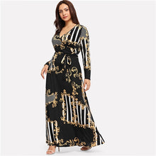 Load image into Gallery viewer, Plus Size Black Mixed Print Striped Maxi Dress