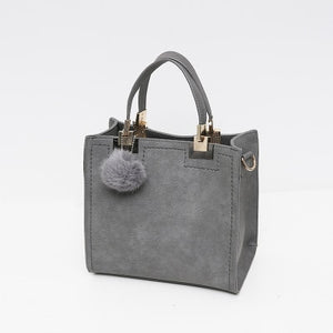 Leather Top-Handle Bags Drop Tote With Fur Ball