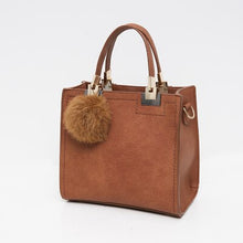 Load image into Gallery viewer, Leather Top-Handle Bags Drop Tote With Fur Ball