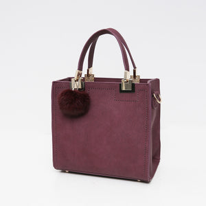 Leather Top-Handle Bags Drop Tote With Fur Ball