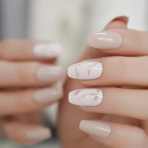 Marble STILETTO False Nails + Glue Sticker