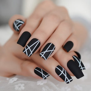 Marble STILETTO False Nails + Glue Sticker