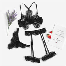 Load image into Gallery viewer, Eyelash Lace Garter Floral Lace Intimates Sexy Lingerie Set