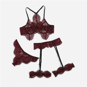 Eyelash Lace Garter Floral Lace Intimates Sexy Lingerie Set