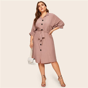 Plus Size Button Detail Shirt Dress