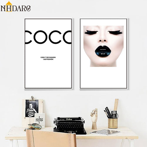 COCO Black Lips Canvas Poster Minimalist Decor