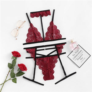 Floral Scalloped Trim Lace Lingerie Set