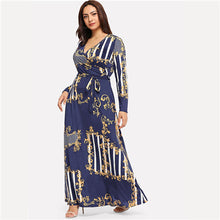 Load image into Gallery viewer, Plus Size Black Mixed Print Striped Maxi Dress