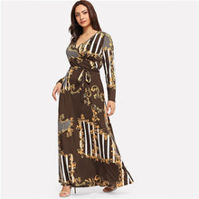 Load image into Gallery viewer, Plus Size Black Mixed Print Striped Maxi Dress