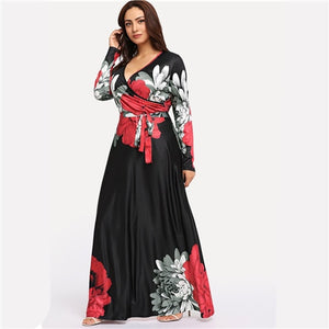 Plus Size Black Mixed Print Striped Maxi Dress