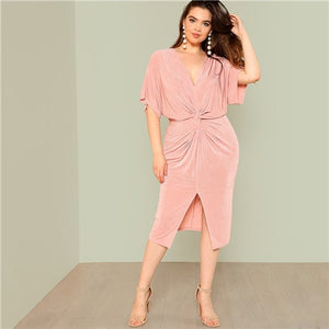 Plus Size Twist Front Slit Batwing Long Dress